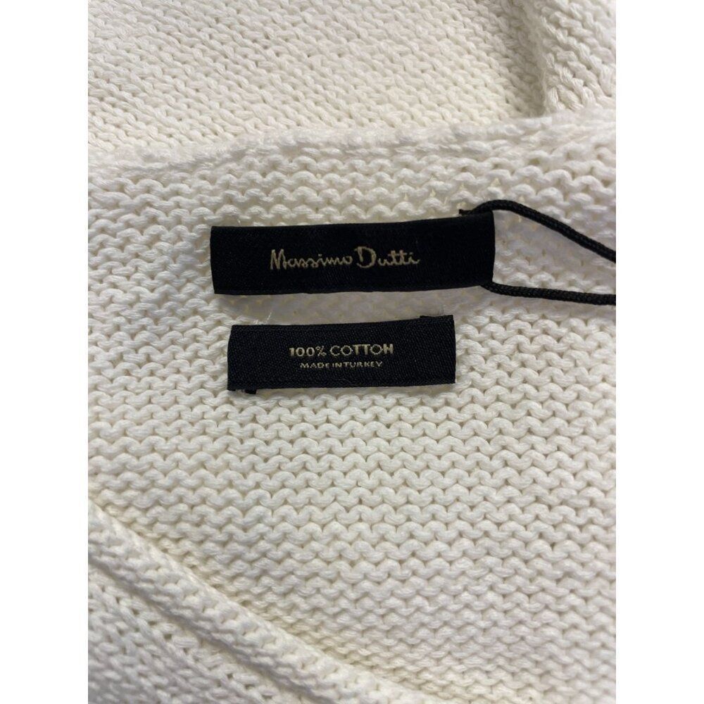 Massimo Dutti Women Midi Dress XS Cream V Neck Knit Slit Cotton 6600/530 NWT - Picture 4 of 10